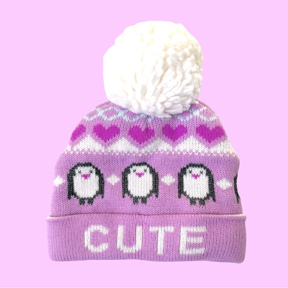 The Children's Place Lilac Penguin Heart CUTE Beanie - Picture 1 of 4